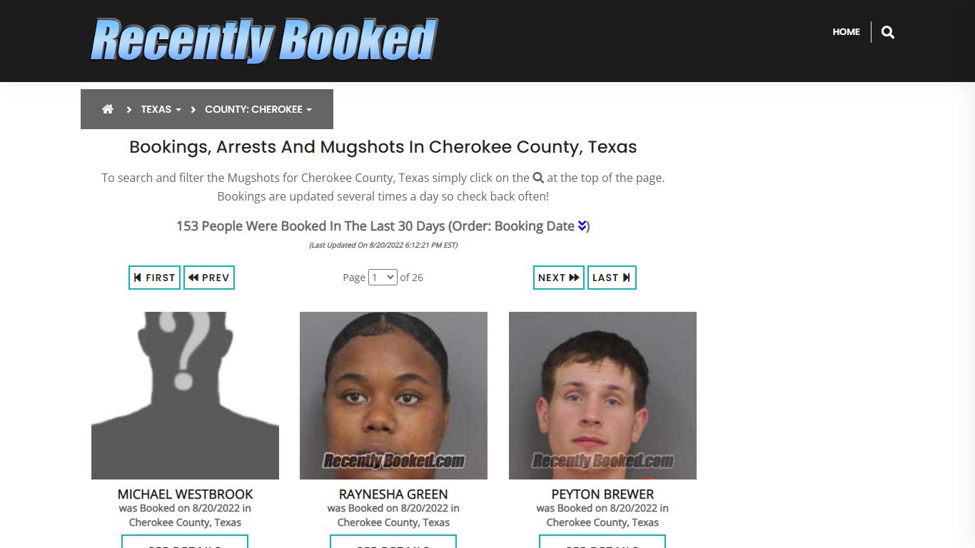 Recent bookings, Arrests, Mugshots in Cherokee County, Texas
